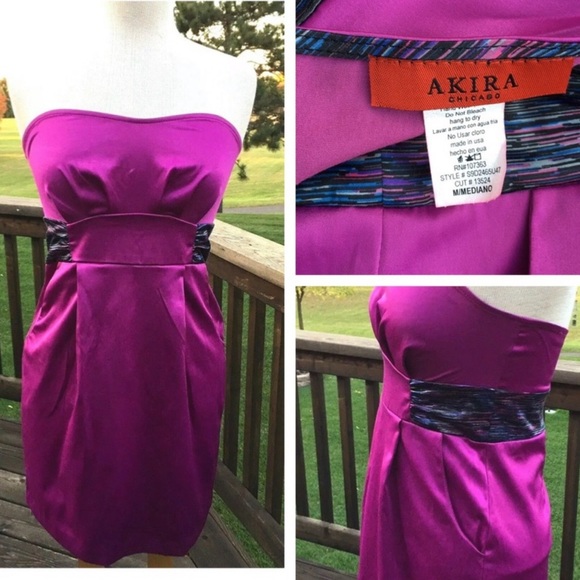 Akira Chicago Strapless Mini Dress Size M Fuchsia Purple Sexy Club Stretchy - Picture 1 of 12